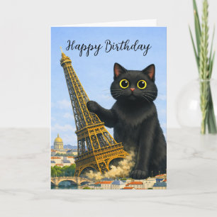 Lustige schwarze Katze wirft Eiffelturm um Alles G Karte