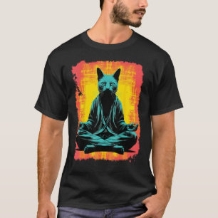 Lustige schwarze Katze Yoga Meditation T-Shirt