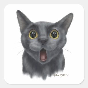 Lustige schwarze Katzen-Cartoon Quadratischer Aufkleber