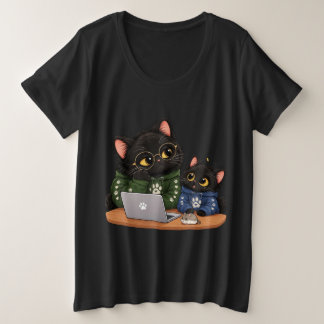 Lustige schwarze Katzen, die am Laptop arbeiten, P Große Größe T-Shirt
