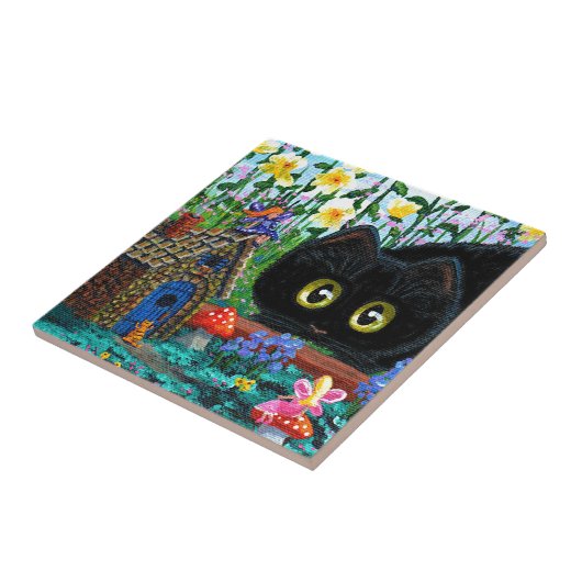 Lustige schwarze Katzen-feenhafte Garten-Hütte Fliese (Seite)