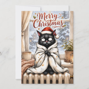 Lustige schwarze Katzen-Weihnachtskarte – Cozy Cat Feiertagskarte