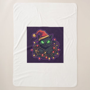 Lustige schwarze Katzen-Weihnachtslichter-Decke Sherpadecke