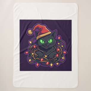 Lustige schwarze Katzen-Weihnachtslichter-Decke Sherpadecke