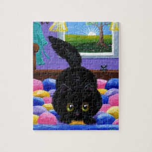 Lustige schwarze Katzenmaus Bed Creationarts Puzzle