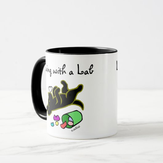 Lustige schwarze Labrador-Cartoon-Illustration Tasse (Vorderseite Links)