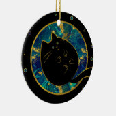 Lustige schwarze mollige Katze Keramik Ornament (Rechts)