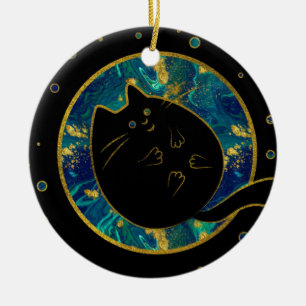 Lustige schwarze mollige Katze Keramik Ornament