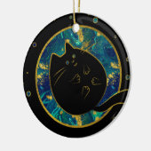 Lustige schwarze mollige Katze Keramik Ornament (Links)