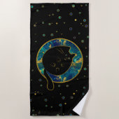 Lustige schwarze mollige Katze Strandtuch (Vorderseite)