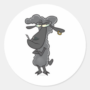 lustige schwarze Schafskarikatur Runder Aufkleber