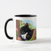 Lustige schwarze Smokings-Katze Creationarts Tasse (Links)