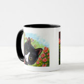 Lustige schwarze Smokings-Katze Creationarts Tasse (Vorderseite Links)