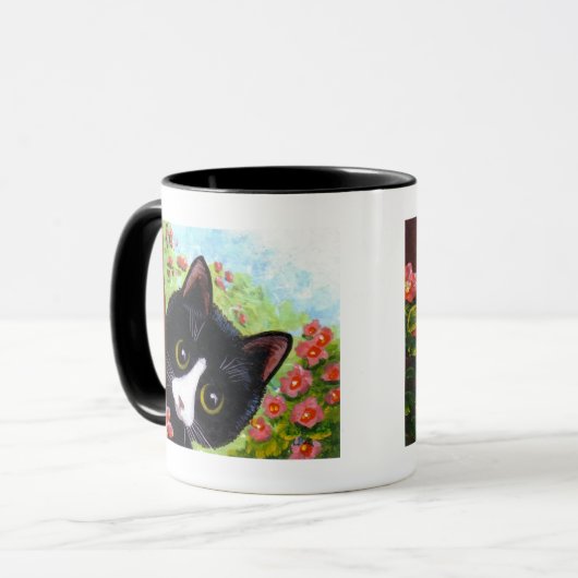 Lustige schwarze Smokings-Katze Creationarts Tasse (Vorderseite Links)