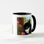 Lustige schwarze Smokings-Katze Creationarts Tasse (VorderseiteRechts)
