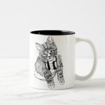 Lustige schwarze u. weiße Katze in der