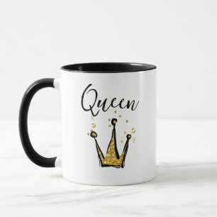 Lustige schwarze und goldene Königinnen-Glitterkro Tasse