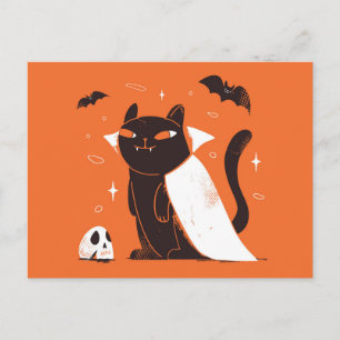 Lustige schwarze Vampirkatze für Halloween Postkarte