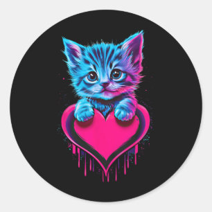 Lustige Schwarzlicht-Glitch-Art Süße Katze Kätzche Runder Aufkleber