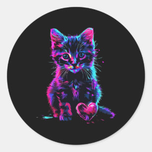 Lustige Schwarzlicht-Glitch-Art Süße Katze Kätzche Runder Aufkleber