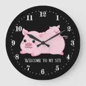 lustige Schweineliebhaber und Streichtext Große Wanduhr (Vorderseite)