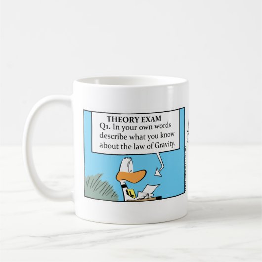 Lustige Schwerkraft-Witz-Cartoon-Kaffee-Tasse Kaffeetasse (Links)