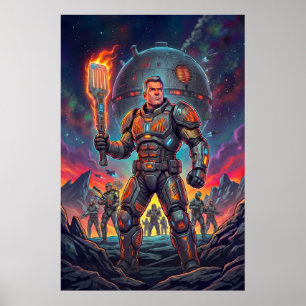 Lustige Sci-Fi-Comic Alien-Grillmeister Pop-Art Poster