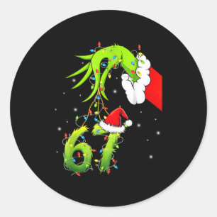 Lustige Sechs Sieben 6 7 Meme 67 Xmas Hand Weihnac Runder Aufkleber