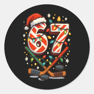 Lustige Sechs Sieben Weihnachten Eishockey Runder Aufkleber