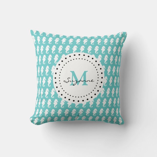 Lustige Seepferde mit Monogramm Kissen (Vorderseite)