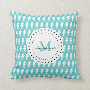 Lustige Seepferde mit Monogramm Kissen