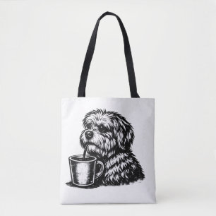 Lustige Shaggy-Dogge trinkt Kaffee Skizze Tote Bag Tasche