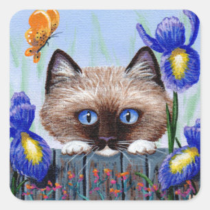 Lustige Siamkatze Iris Creationarts Quadratischer Aufkleber