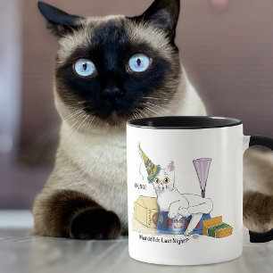 Lustige Silvester Nachwehen Weiße Katze Tasse