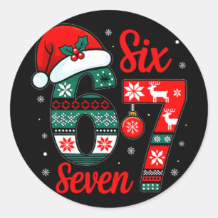 Lustige Six Seven 67 Meme 6 7 Weihnachten Pyjamas Runder Aufkleber