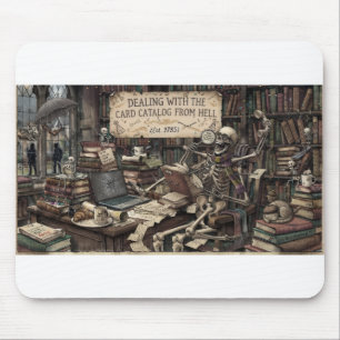 Lustige Skelett-Bibliothekar-Fantasy-Buch-Mauspad Mousepad