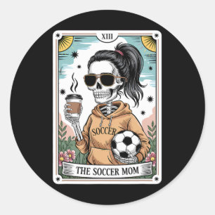 Lustige Skelett-Tarotkarte Halloween-Fußballmutter Runder Aufkleber