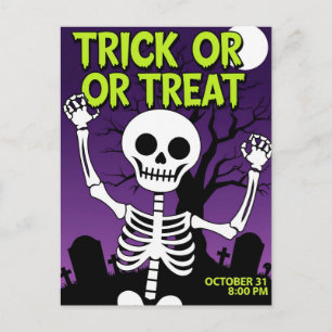 Lustige Skelett-Trick-or-Treat-Party Feiertagspostkarte