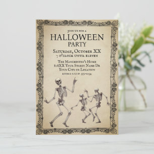 Lustige Skelette Tanzende Vintage-Halloween-Party Einladung