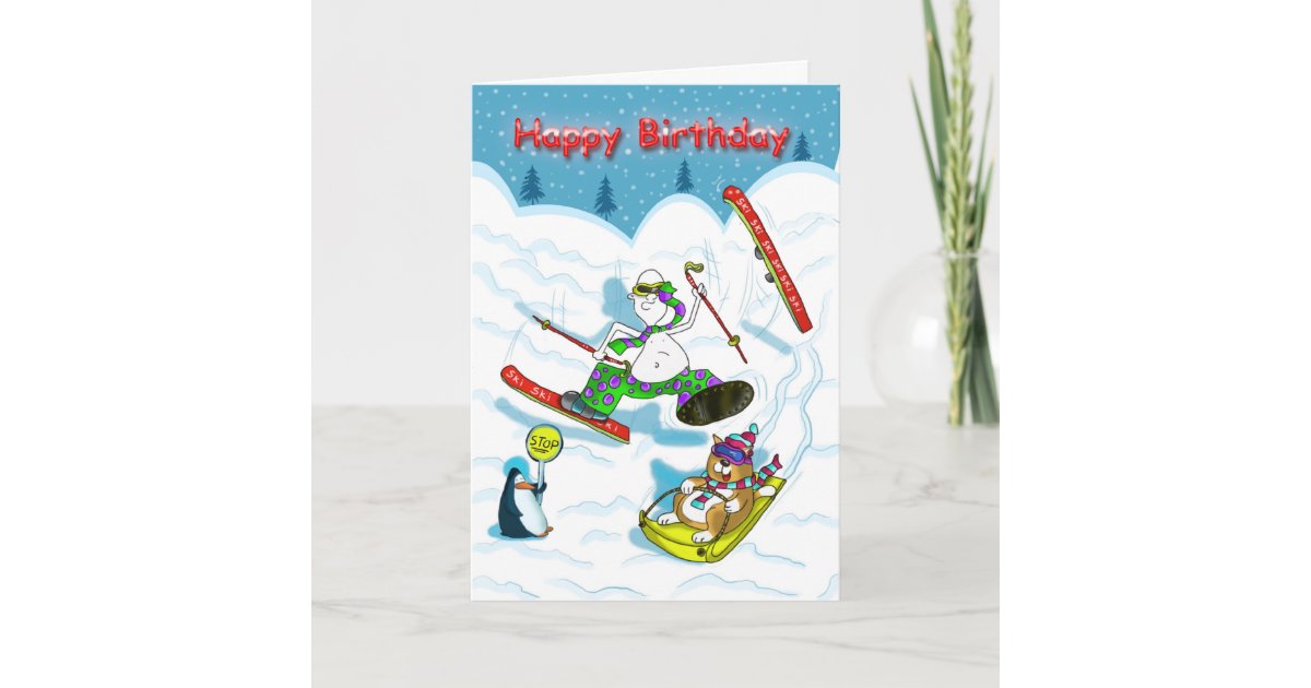Lustige Skifahren Geburtstagskarte, Bonze u. Karte Zazzle