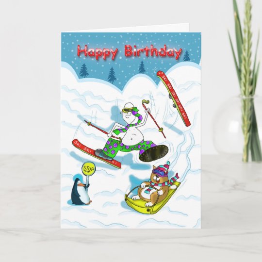 Lustige Skifahren Geburtstagskarte, Bonze u. Karte Zazzle.de