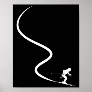 Lustige Skifahren Skifahrer Silhouette Pulverspur Poster