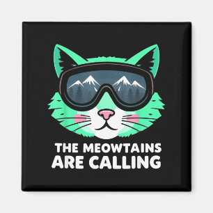 Lustige skifahrende Katze, die Meowtains rufen Ski Magnet