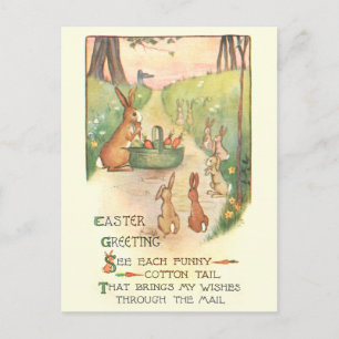 Lustige skurrile Vintage-Osterhasen und Reim Postkarte