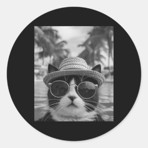Lustige Smoking-Katze Selfie Katze Sommerurlaub Runder Aufkleber