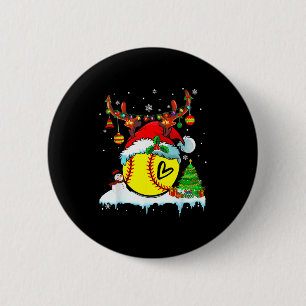 Lustige Softball-Weihnachts-Rentier-Santa-Hut-Lich Button