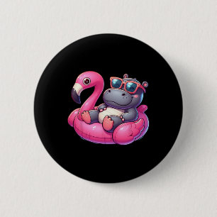 Lustige Sommer Nilpferd Rosa Poolparty Hawaiian So Button