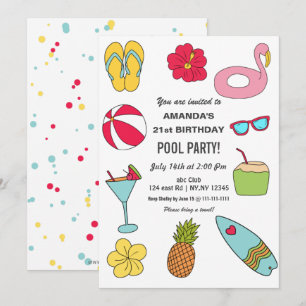 Lustige Sommer-Schwimmbad-Party-Geburtstagsfeier Einladung