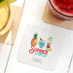 Lustige Sommer Stimmung Vibrante Cocktails Geburts Rechteckiger Pappuntersetzer