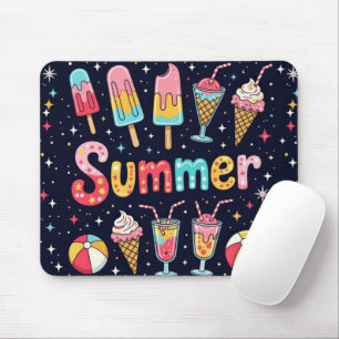 Lustige Sommergrafiken auf Schwarz Mousepad